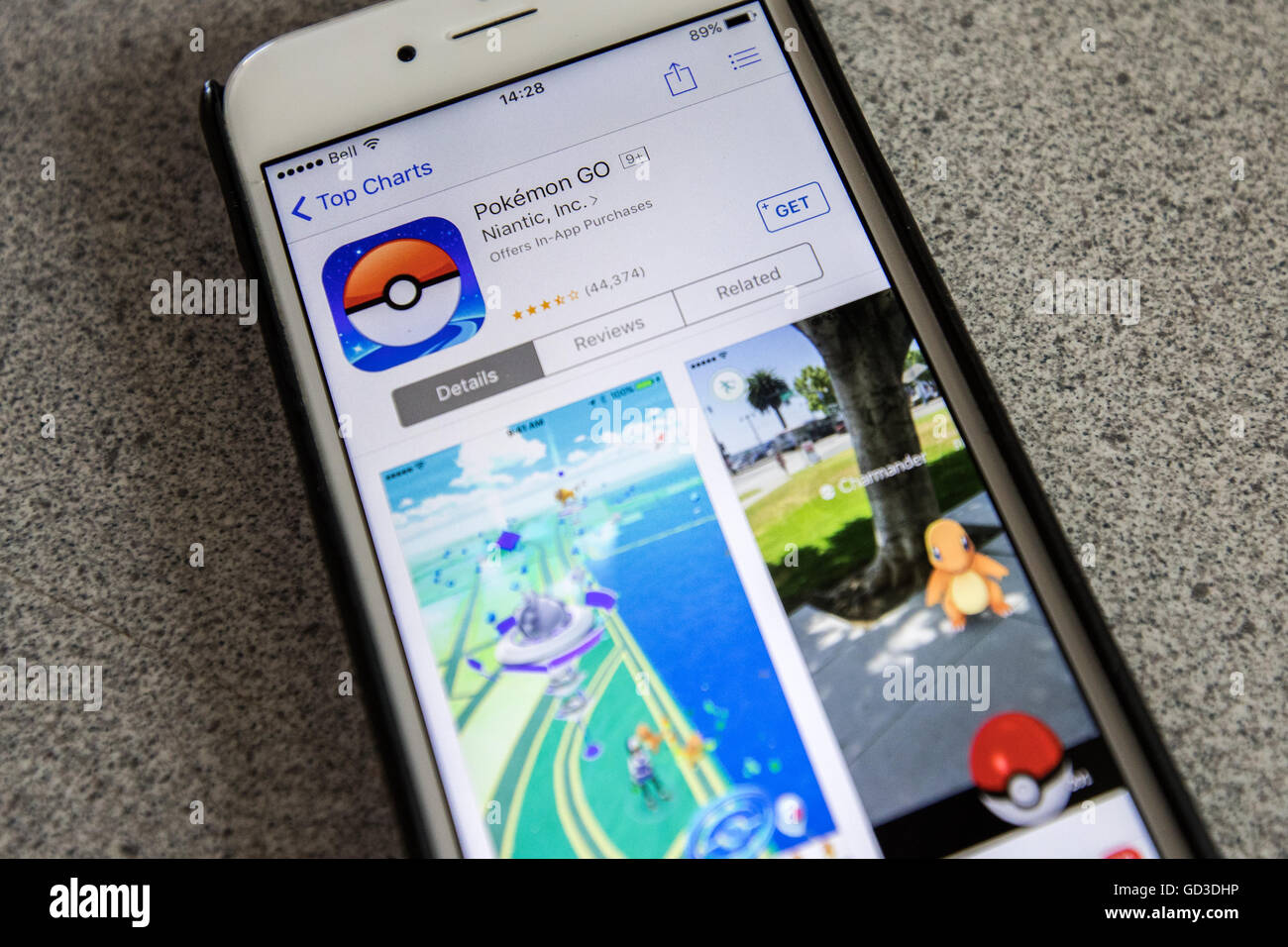 Die Pokemon Go-Spiel im AppStore auf einem iPhone 6 Kingston, Ontario, auf 11. Juli 2016 abgebildet. Stockfoto