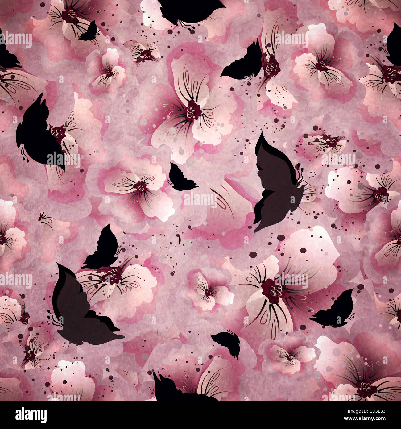 Nahtlose Muster mit Schmetterlingen und Blumen Stockfoto