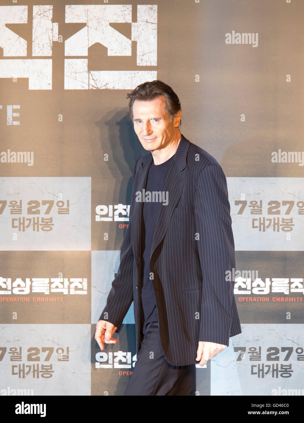 Liam Neeson, 13. Juli 2016: Hollywood-Schauspieler Liam Neeson besucht eine Pressekonferenz für seinen neuen Film "Operation Chromit" in Seoul, Südkorea. Neeson spielt General Douglas McArthur, der das UNO-Kommando während des Koreakrieges 1950-53 geführt, in dem südkoreanischen Film in Nordamerika am 12. August 2016 veröffentlicht werden. (Foto: Lee Jae-Won/AFLO) (SÜDKOREA) Stockfoto