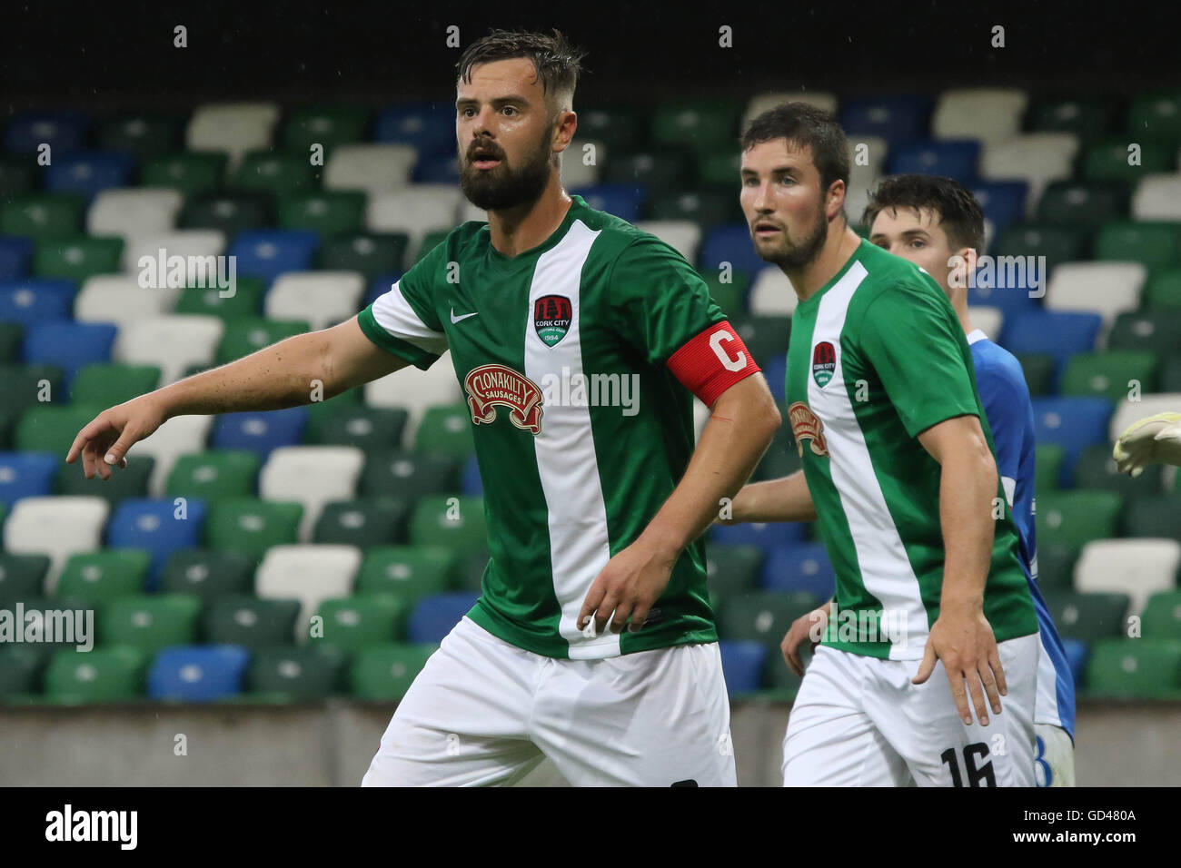 Belfast, Nordirland, 30. Juni 2016. Cork City FC Linfield 0 1 (UEFA Champions League Qualifikation ersten Runde Hinspiel). Greg Bolger (16) - Cork City Kapitän. Stockfoto