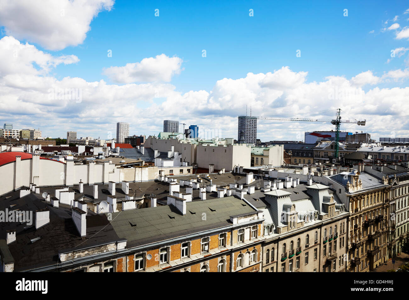 Blick über die Dächer der Häuser in Warschau. Stockfoto