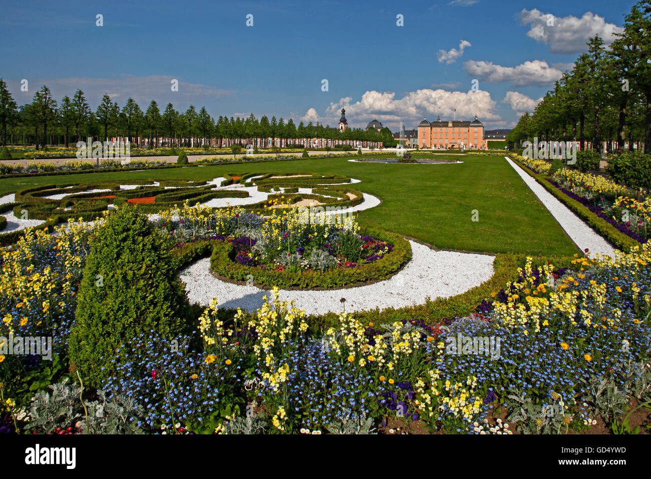 Schwetzinger Schloss, Schlosspark, Frühling, Blumen, Frühling, Schwetzingen, Baden-Württemberg, Deutschland Stockfoto