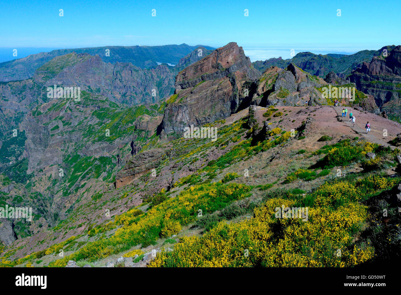 Berglandschaft am Pico de Arieiro (1818m), Wanderweg, Madeira, Portugal, Europa Stockfoto