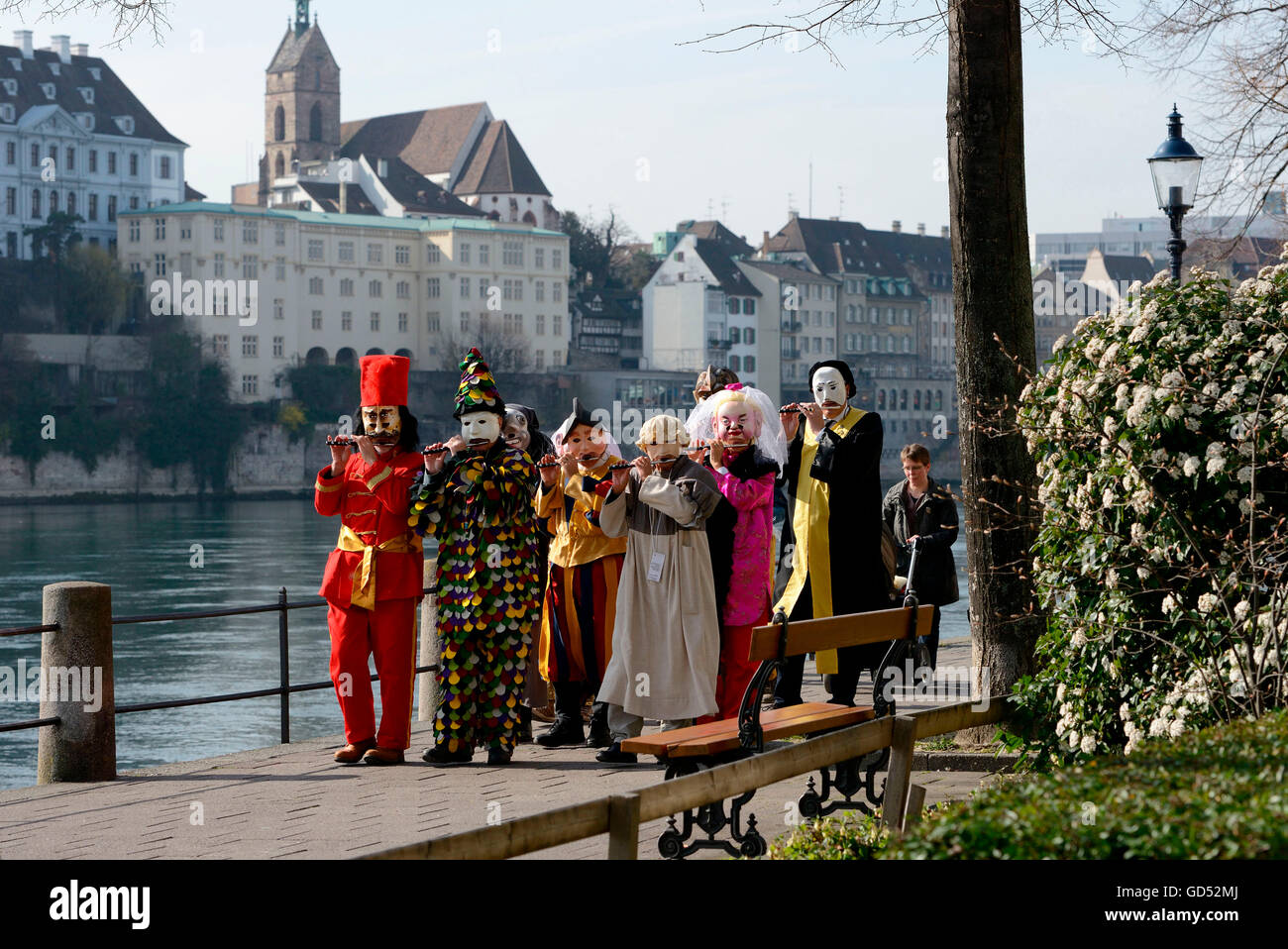 Basel-Karneval, Gruppe mit Rohren, Basel, Schweiz Stockfoto