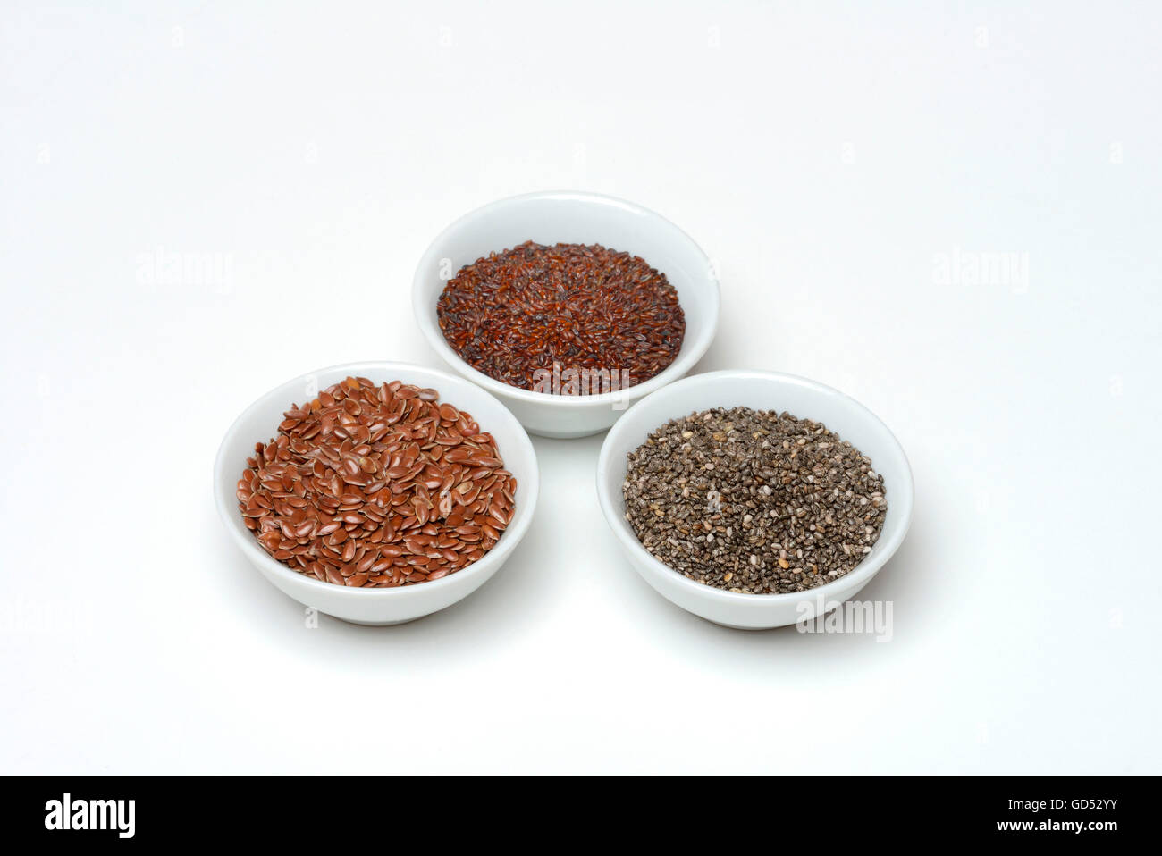 Chiasamen, Leinsamen, Psyllium Samen Stockfoto