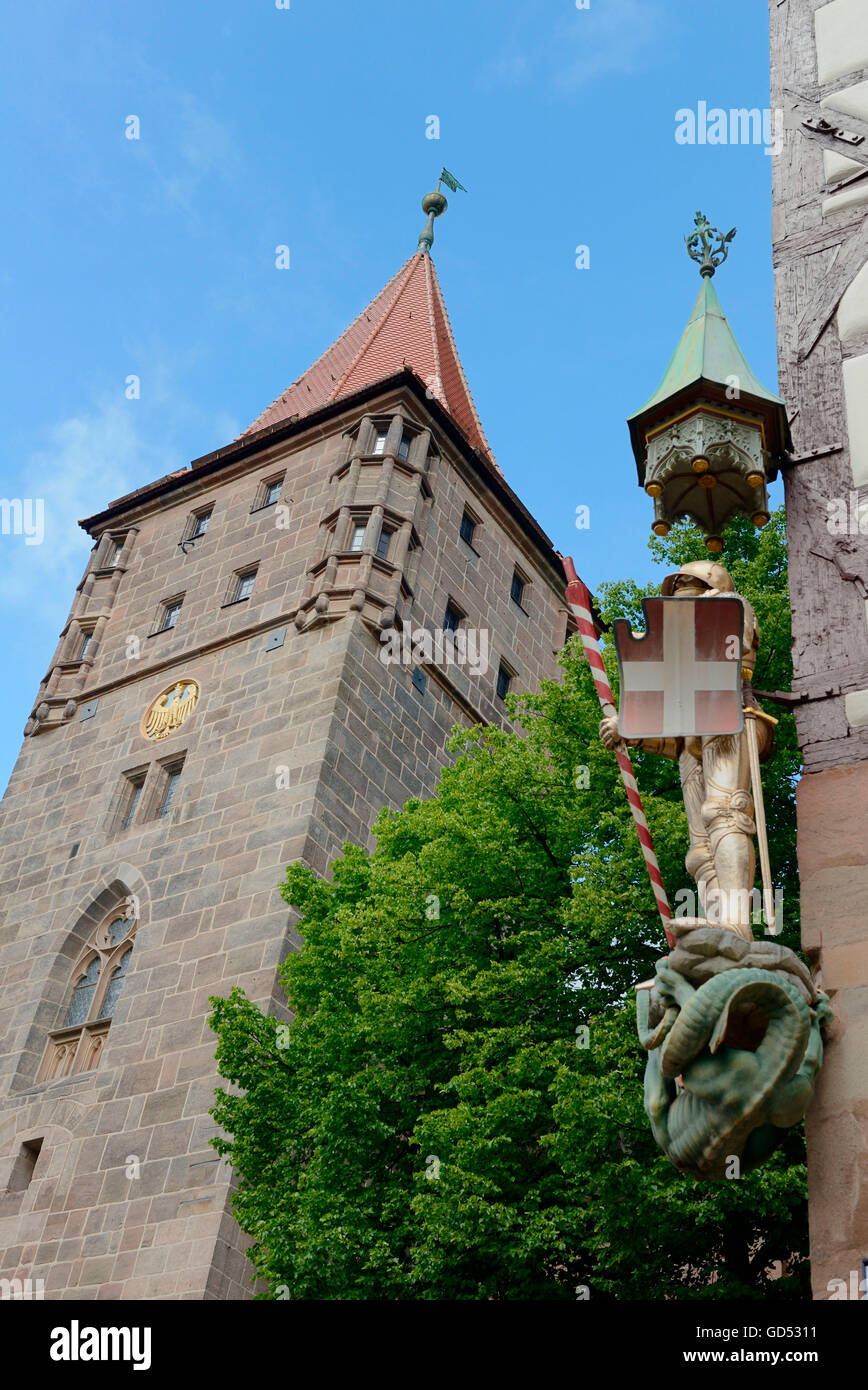 Wehrturm, Tiergartner Tor, Nürnberg, Franken, Bayern, Deutschland / Tiergärtner Tor Stockfoto