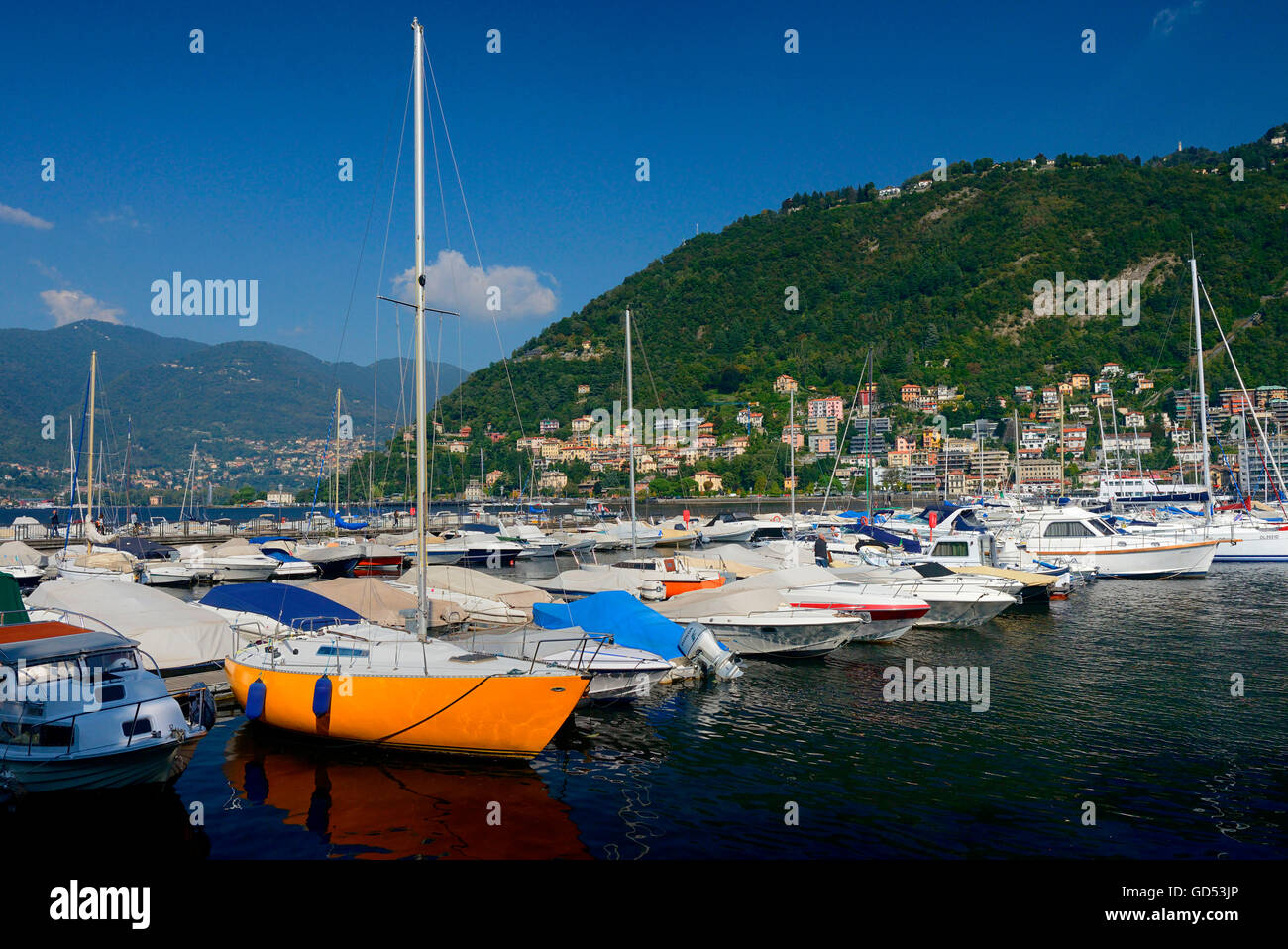 Yachthafen, Como, Comer sehen, Schiffe, Yachten, Lombardei, Italien Stockfoto