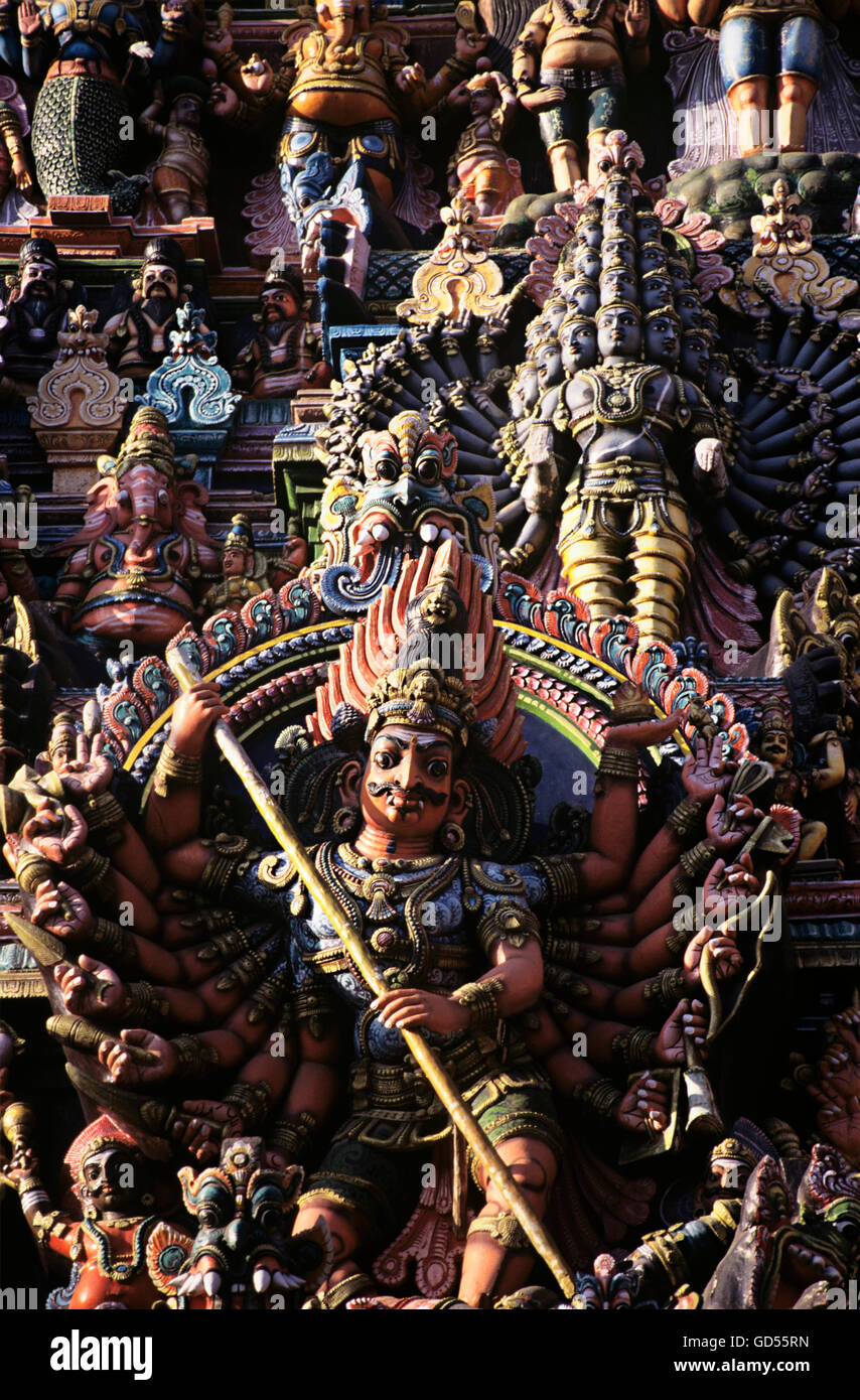 Tempel-Skulpturen im Meenakshi-Tempel Stockfoto