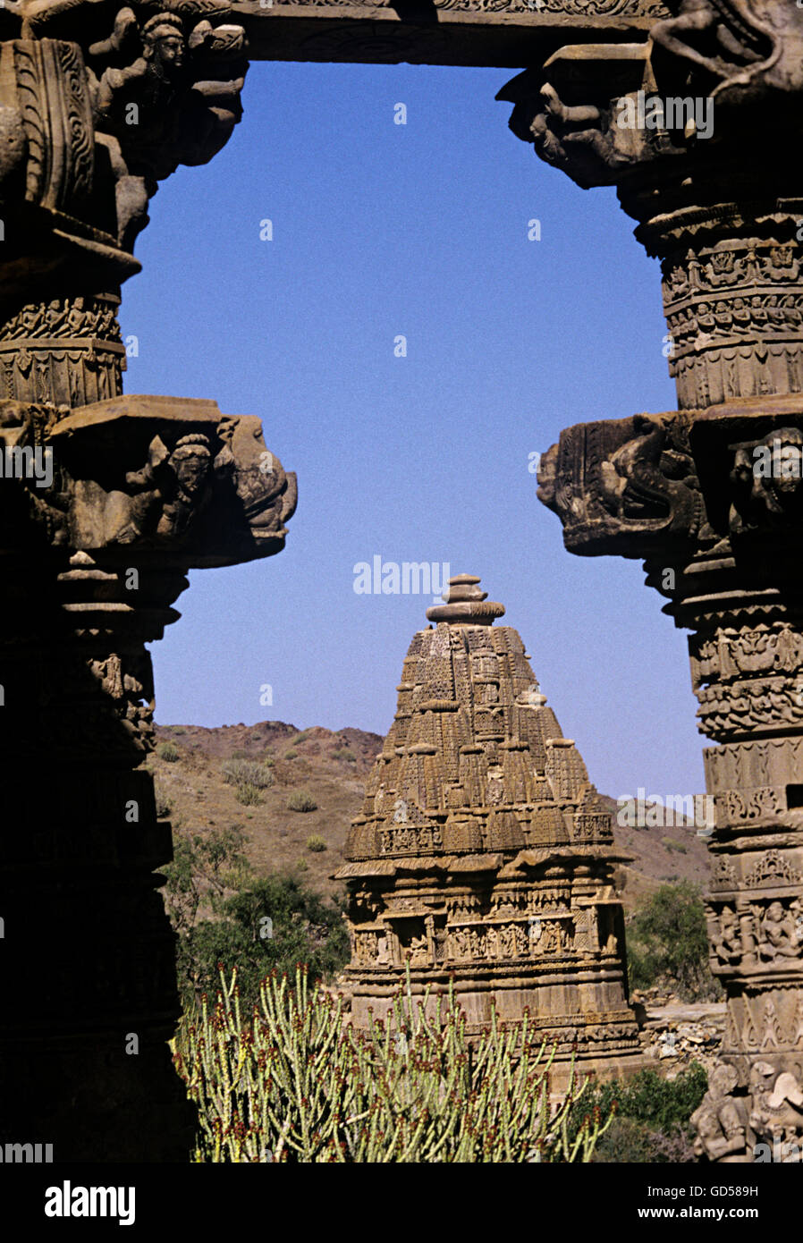 Säulen im Vishnu Tempel Stockfoto