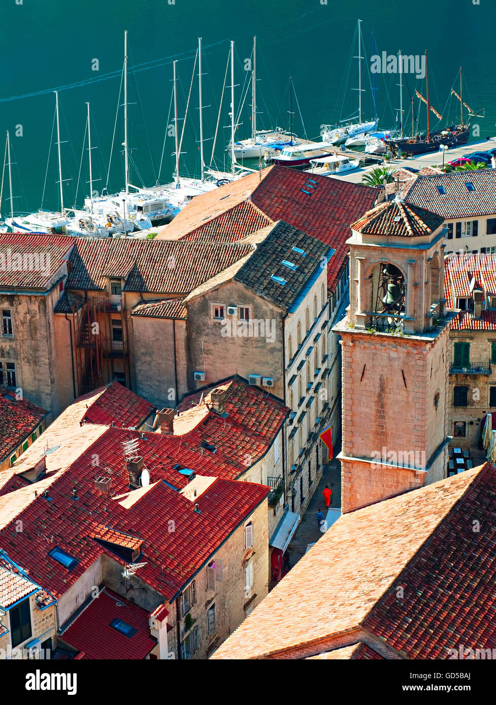 Luftbild der Altstadt von Kotor, Montenegro - UNESCO World Heritage Anblick Stockfoto