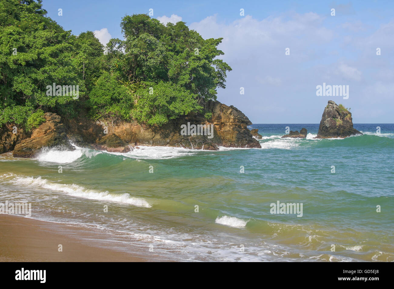Blick auf den Strand der Engländer in Trinidad und Tobago / Landschaft Stockfoto