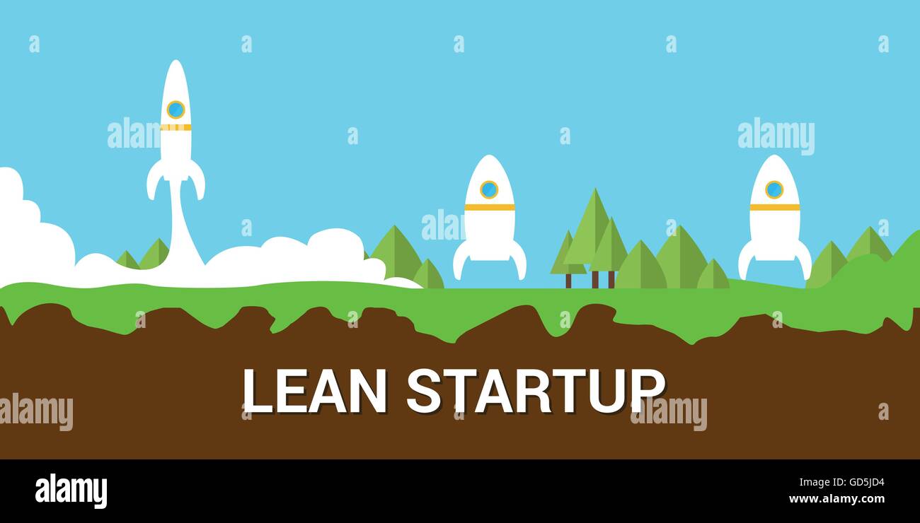 Lean Startup-Konzept mit mageren und fetten Rakete illustration Stock Vektor