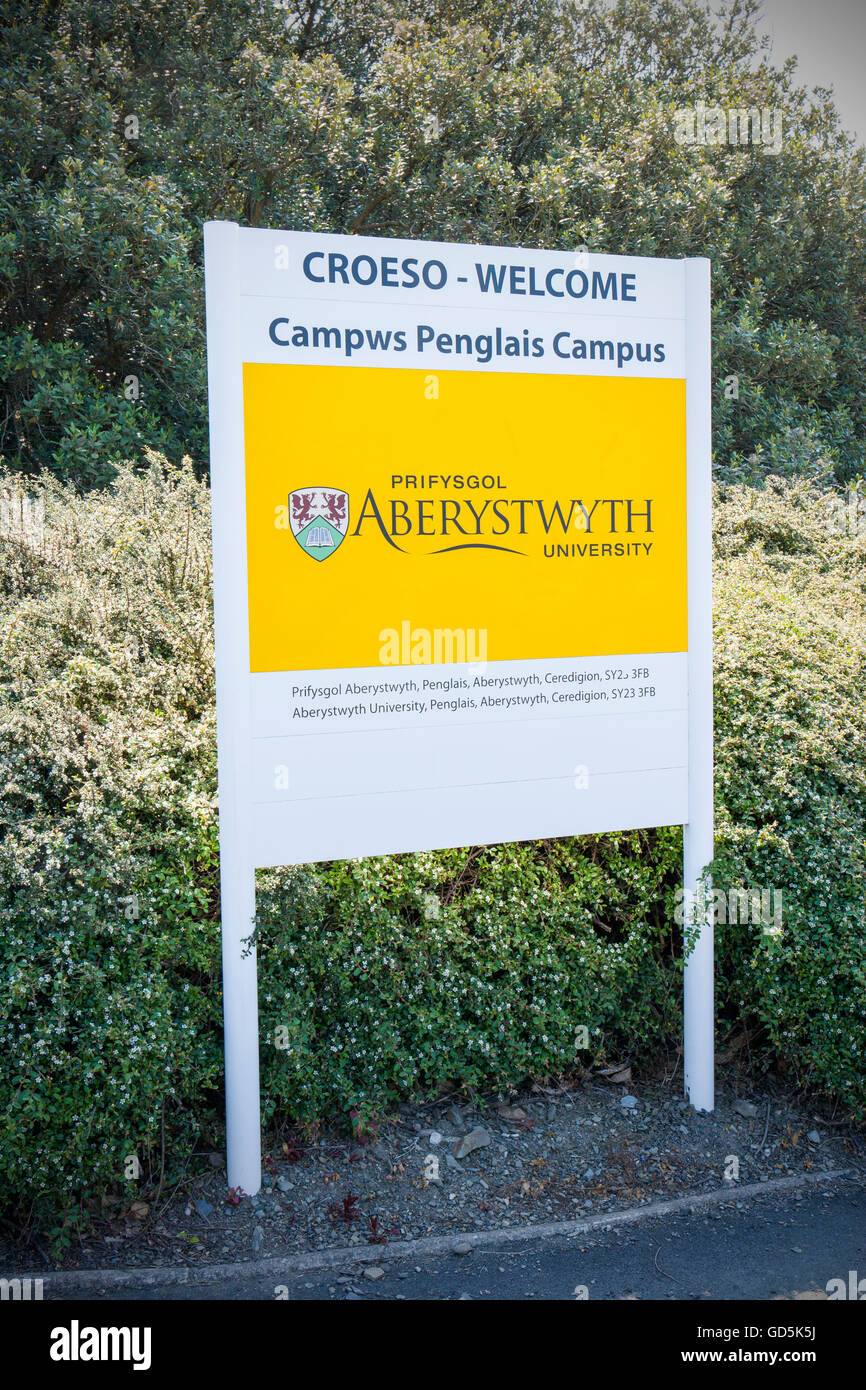 Universität Willkommensschild in Aberystwyth Ceredigion Wales UK Stockfoto