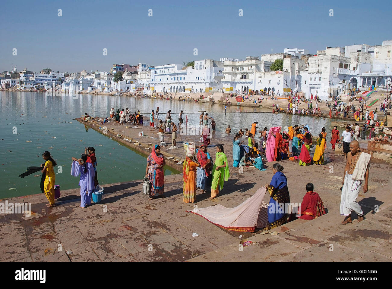 Anhänger in Pushkar Ghat Stockfoto