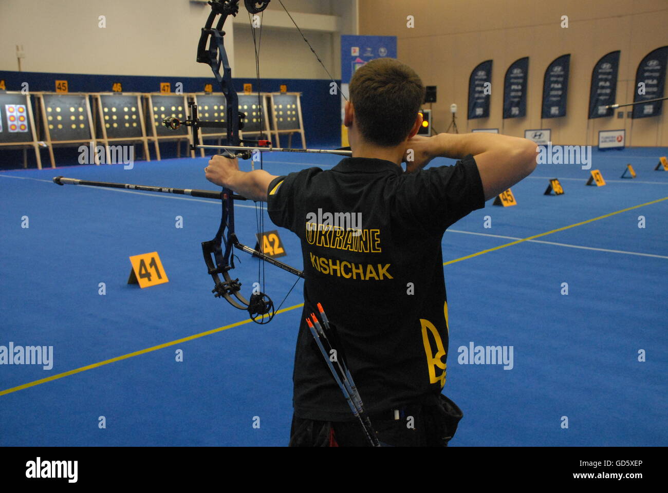 Die letzte indoor-Veranstaltung von 2015 / 16 Winter Saison ' 2016 Bogenschießen Hallen-WM in der ATO Congresium Hall. Stockfoto