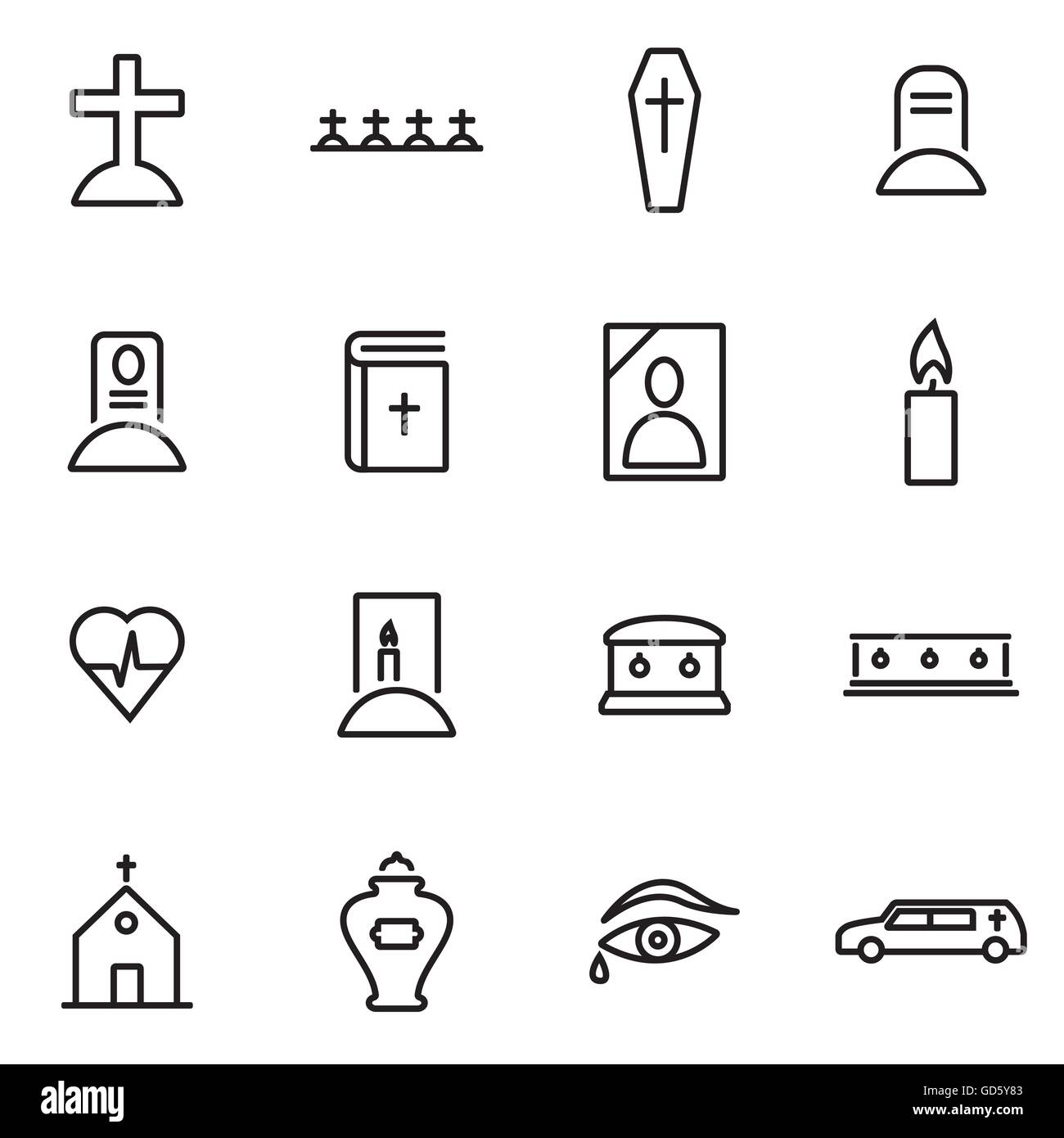 Vektor-Illustration der dünne Linie Symbole - Beerdigung Stock Vektor