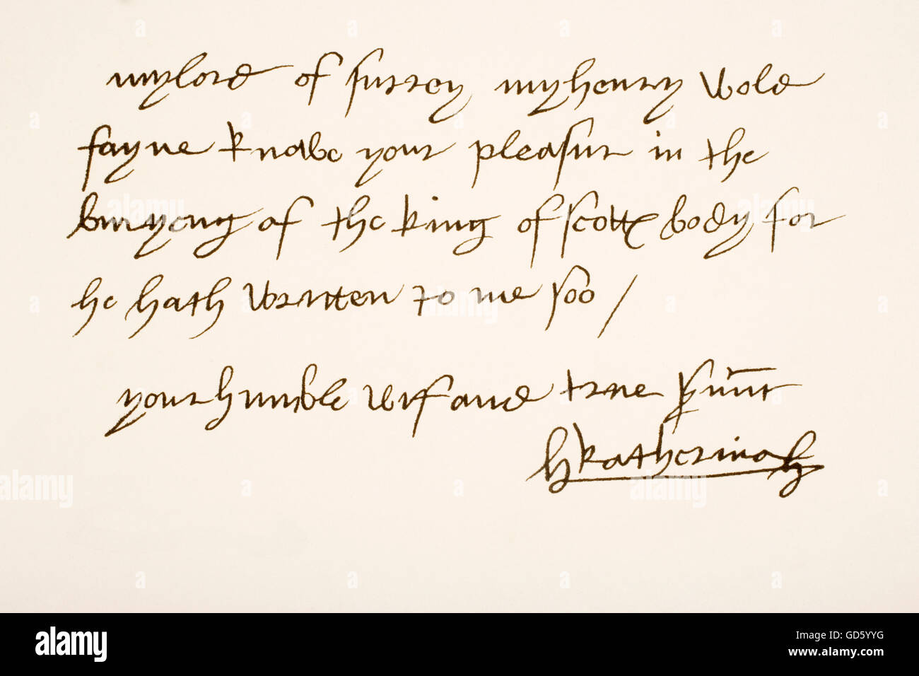 Katharina von Aragon, 1485 – 1536, auch bekannt als Katherine oder Katharine.  Königin von England.  Hand-Arbeitsprobe. Stockfoto