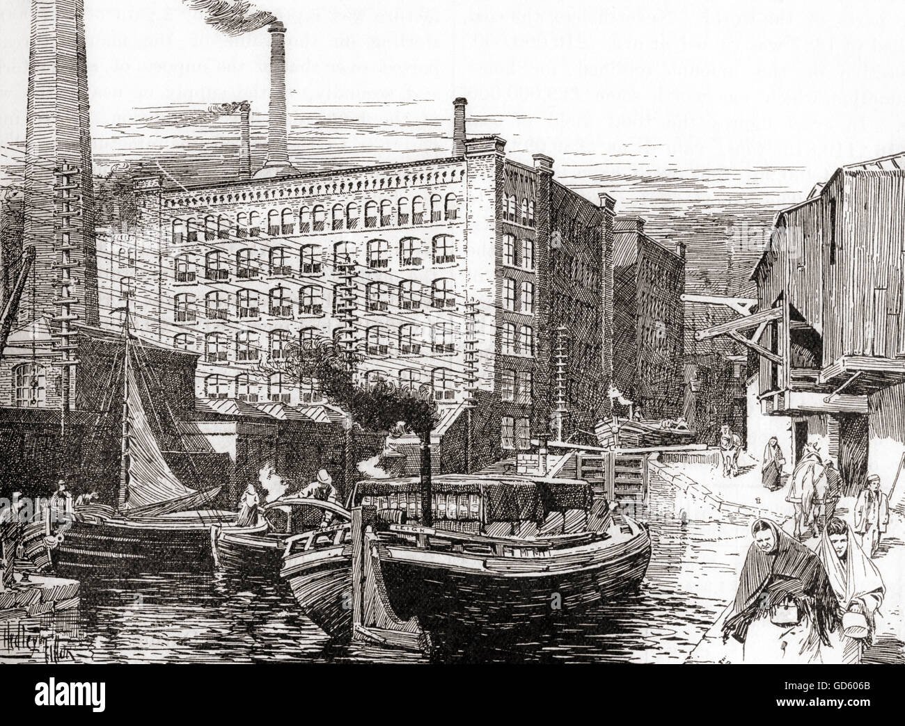 Baumwollspinnereien, Miles Platting, Manchester, England im 19. Jahrhundert. Stockfoto