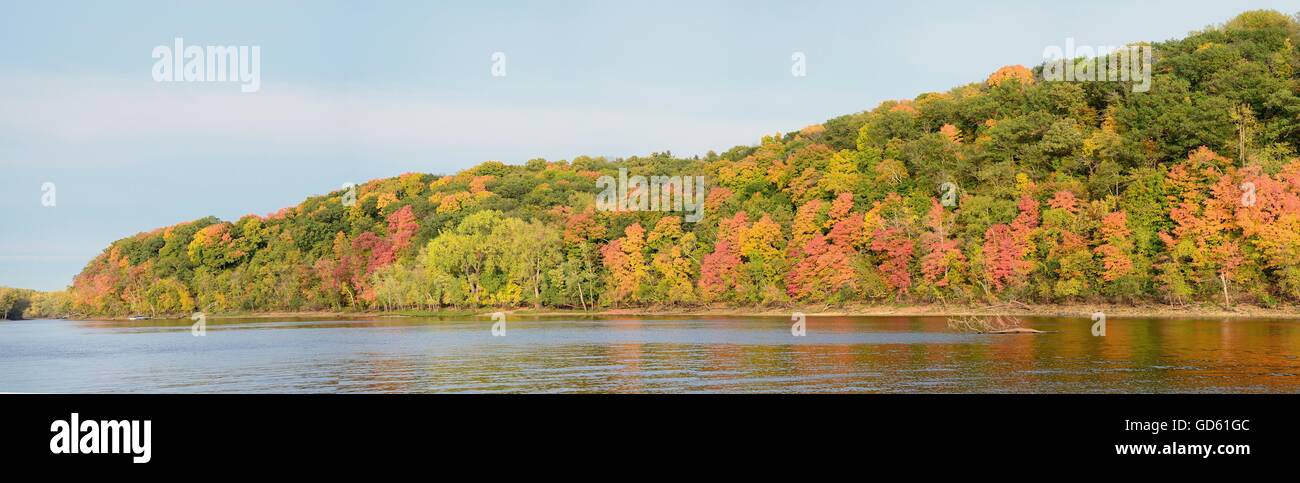 Panoramische Ansicht von Herbst Farben entlang the St. Croix River in der Nähe von Stillwater, Minnesota Stockfoto