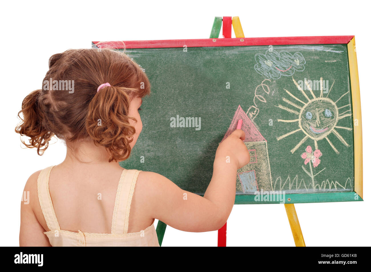 kleines Mädchen zeichnen an Bord Stockfoto