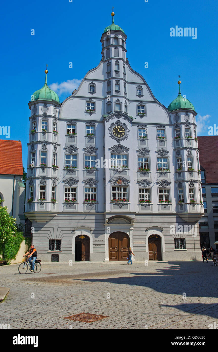 Memmingen, Allgäu, Rathaus, Marktplatz, Marktplatz, Allgäuer Region, Schwaben, Deutschland, Bayern, Stockfoto