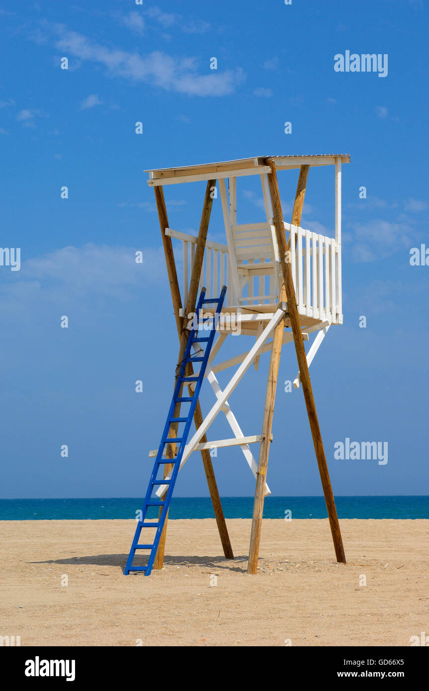 Mojacar, Strand, Rettungsschwimmer Strand Turm, Provinz Almeria, Andalusien, Spanien, Europa Stockfoto