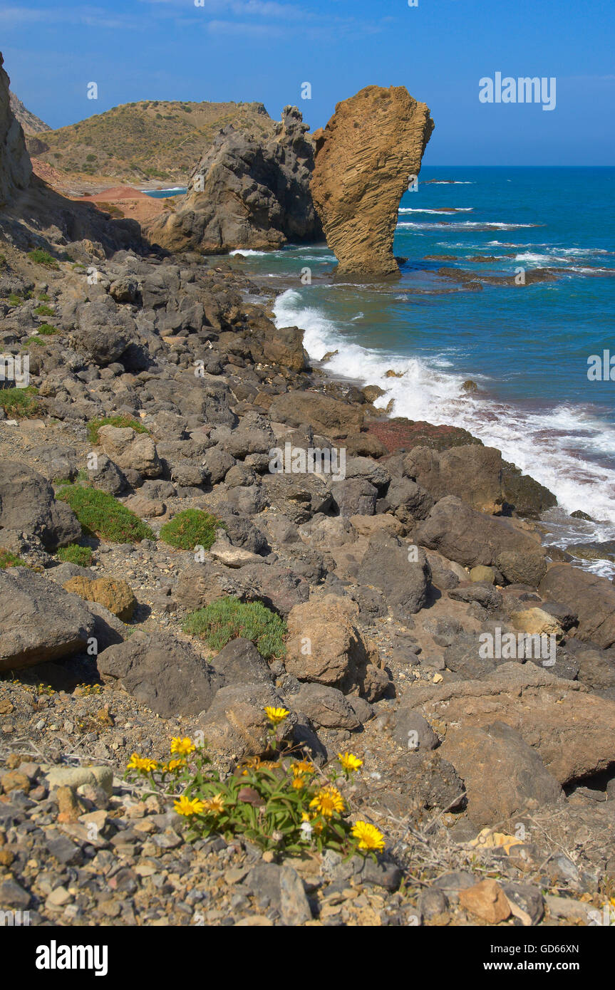 Mojacar, Sombrerico Strand, Playa del Sombrerico, Provinz Almeria, Andalusien, Spanien, Europa Stockfoto