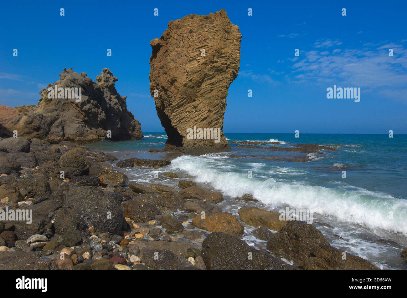 Mojacar, Sombrerico Strand, Playa del Sombrerico, Provinz Almeria, Andalusien, Spanien, Europa Stockfoto