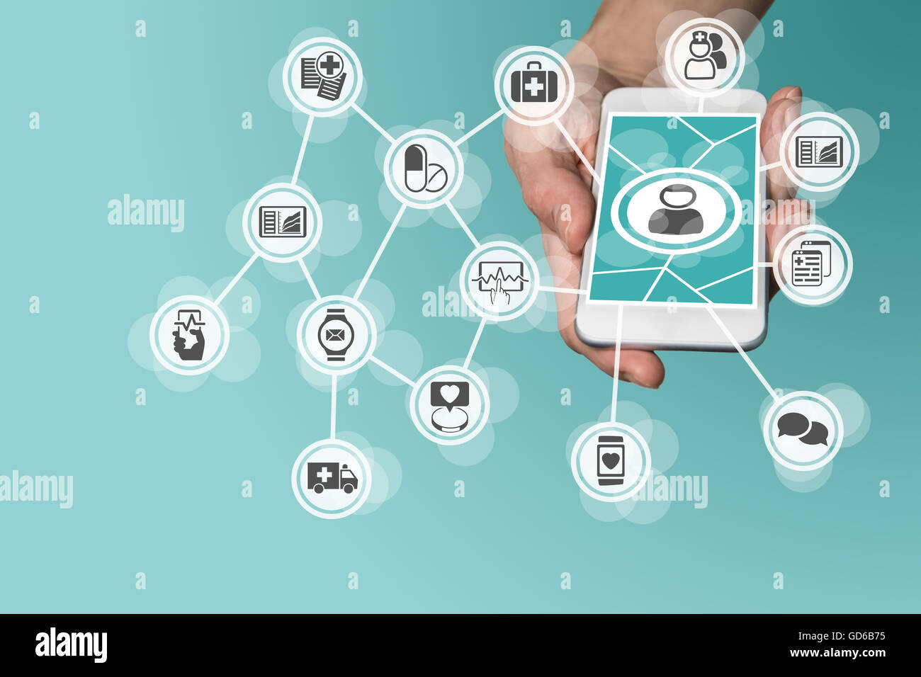 Digitale und mobile medizinische Konzept mit Hand Smartphone Stockfoto