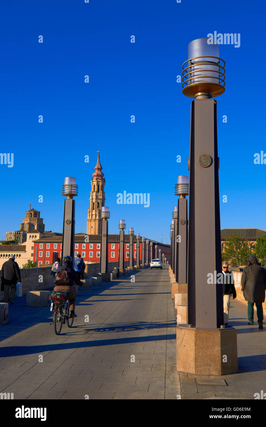 Zaragoza, La Seo Kathedrale, Puente de Piedra, Saragossa, Aragon, Spanien Stockfoto