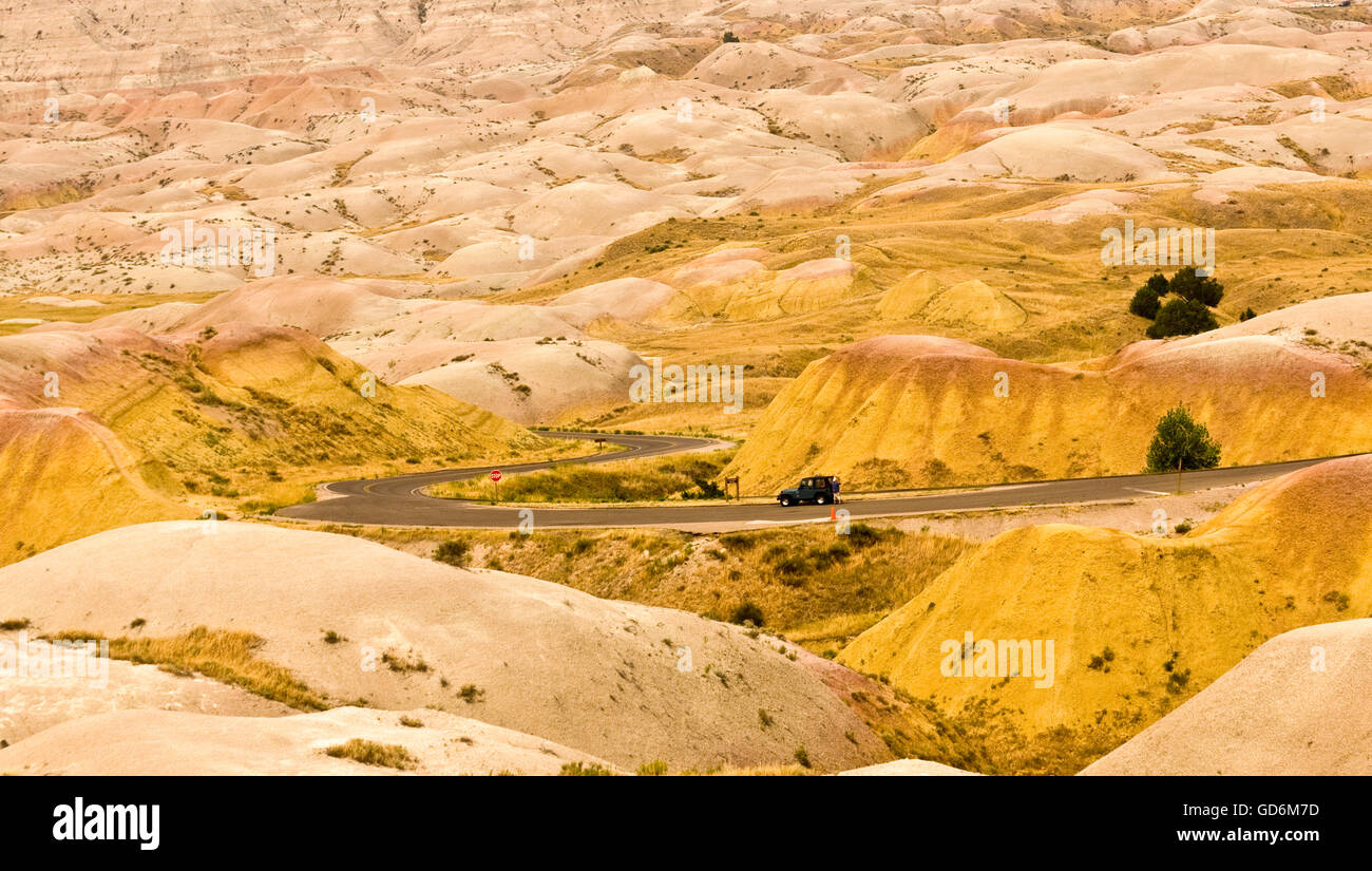 Ein Teil der Ansicht aus dem gelben Hügel übersehen von Badlands Nationalpark, South Dakota. Stockfoto