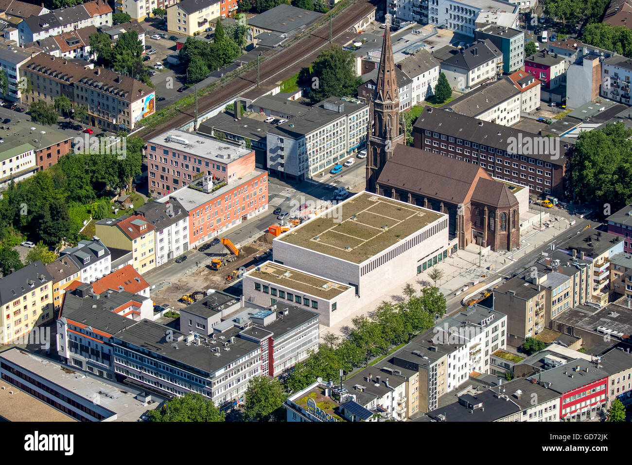 Luftaufnahme, Musikzentrum Bochum, an der Marienkirche Kirche, Marienplatz Square, Bochumer Symphoniker, Stadtentwicklung, Stockfoto