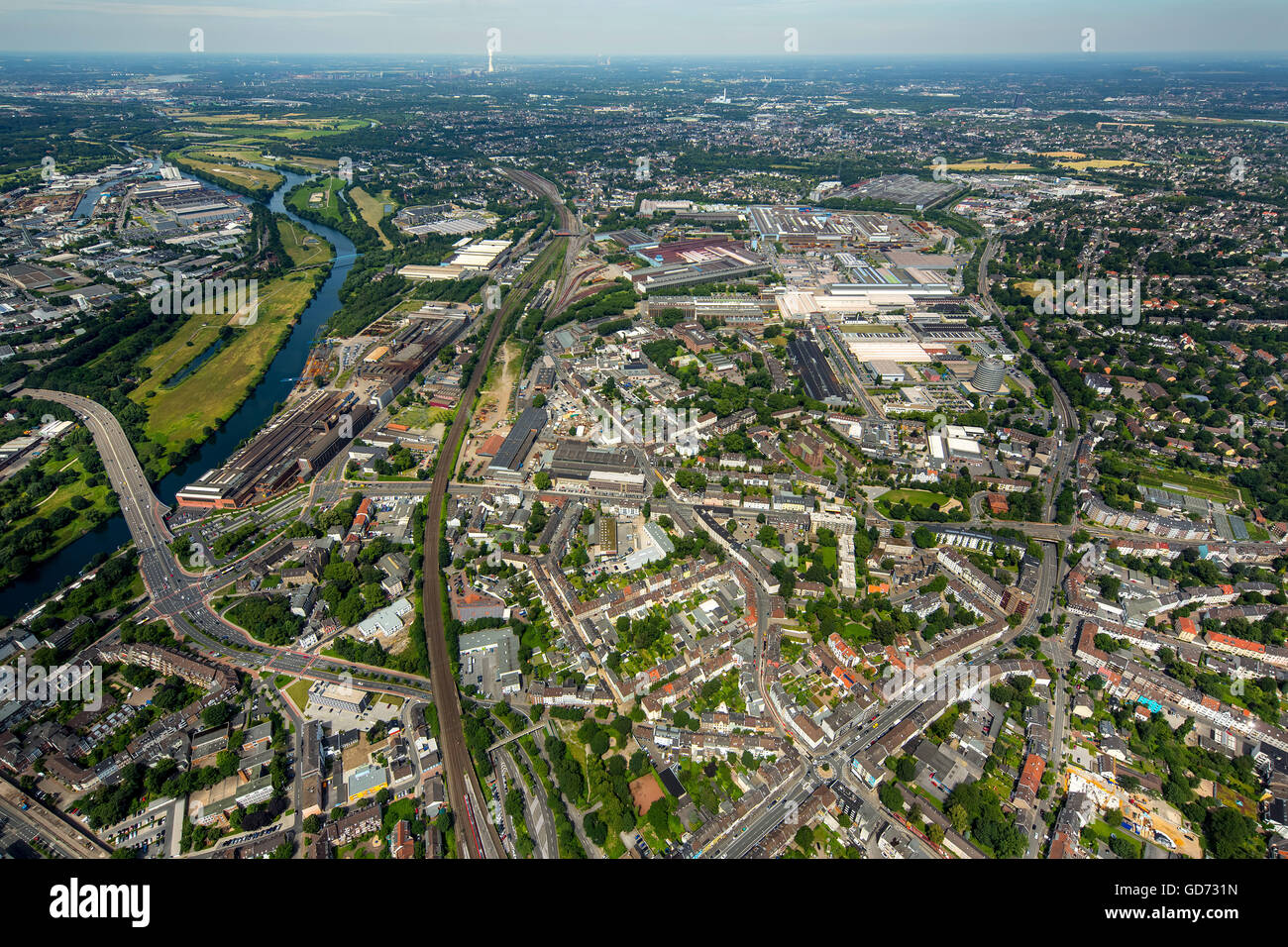 Luftbild, Übersicht von Siemens aus der nördlichen Stadt Mülheim an der Ruhr, Ruhrgebiet, Nordrhein-Westfalen, Deutschland Stockfoto