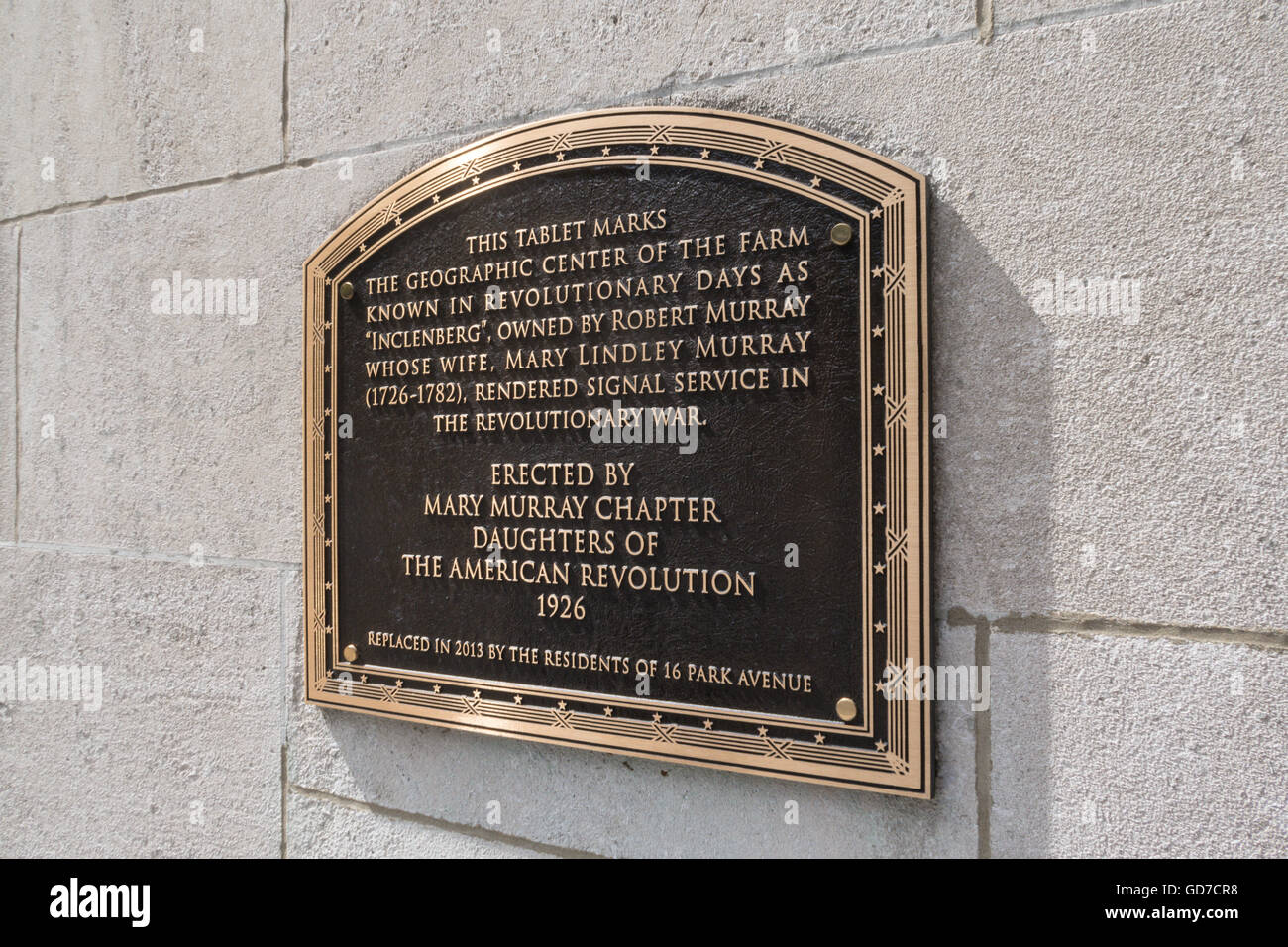 Murray Hill Töchtern der amerikanischen Revolution Plakette, NYC Stockfoto