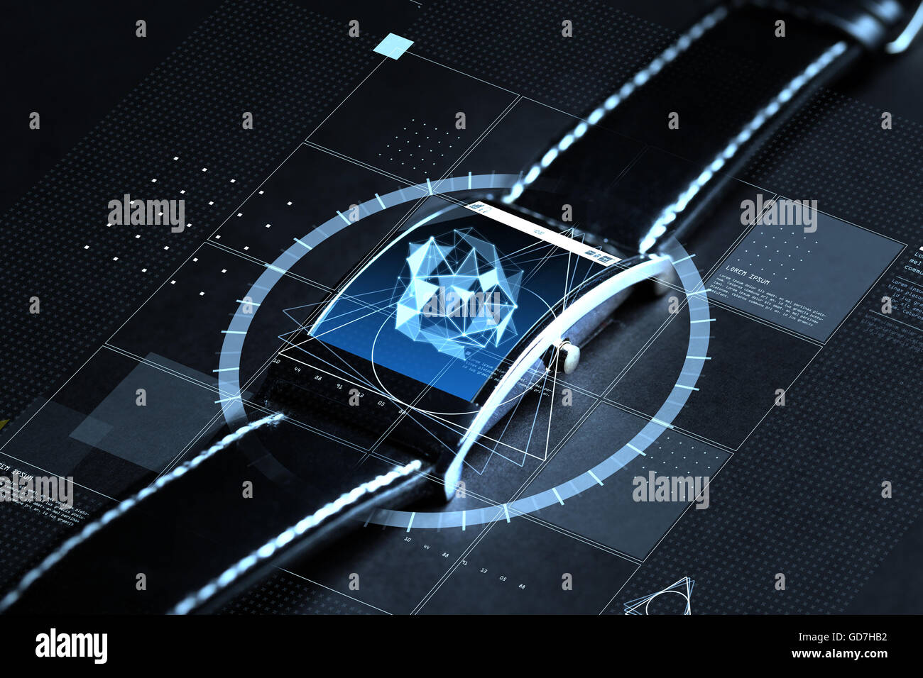 Nahaufnahme von Smartwatch mit polygonalen Projektion Stockfoto