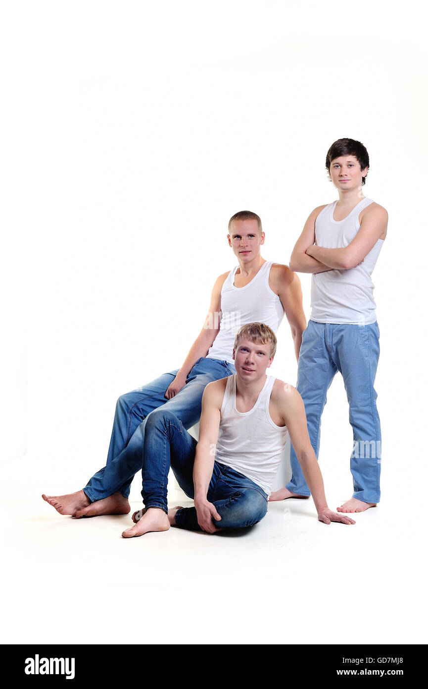 drei Männer auf einem weißen Hintergrund im studio Stockfoto
