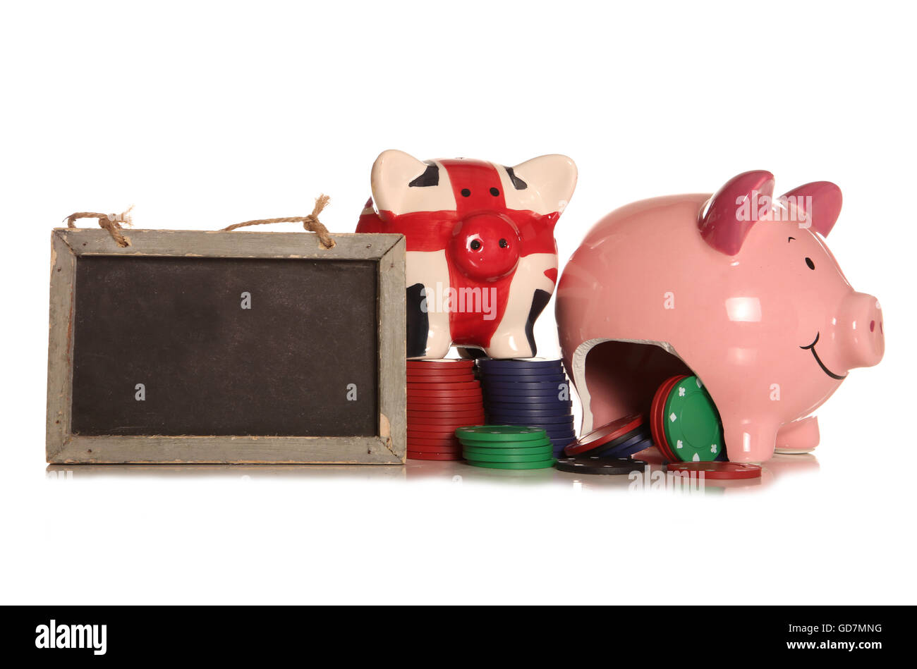 Geldverdienen Glücksspiel Sparschwein Ausschnitt Stockfoto