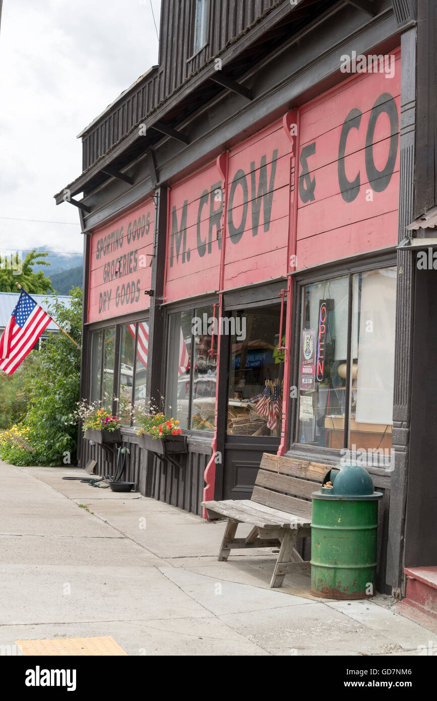 M. Krähe & Co., einem historischen Gemischtwarenladen in Lostine, Oregon. Stockfoto