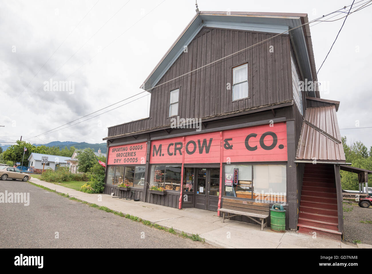 M. Krähe & Co., einem historischen Gemischtwarenladen in Lostine, Oregon. Stockfoto