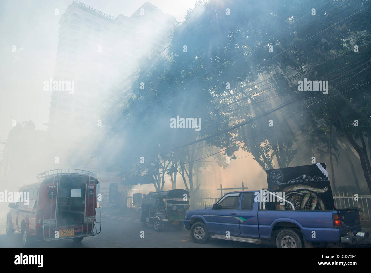 Feuer Rauch in der Stadt Chiang Mai im Norden Thailands in Thailand in Südostasien. Stockfoto