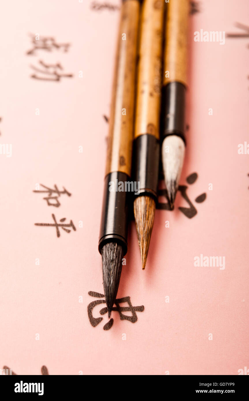 orientalische Bürsten für chinesische Kalligraphie Stockfoto
