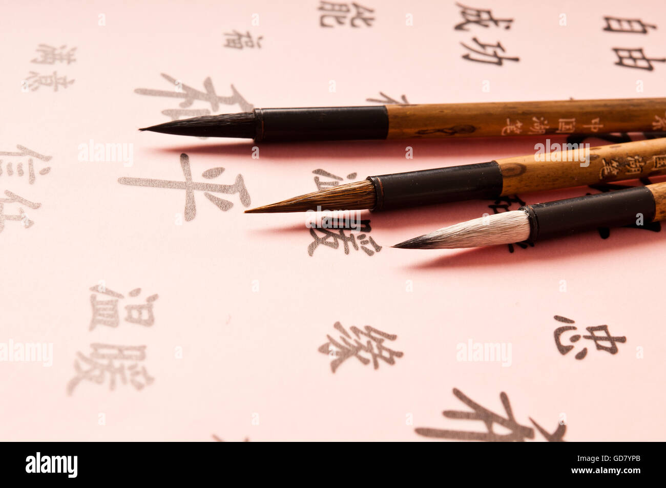 orientalische Bürsten für chinesische Kalligraphie Stockfoto