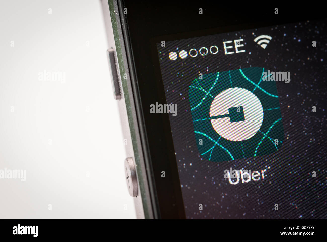 Uber-App auf einem iPhone-Smartphone Stockfoto