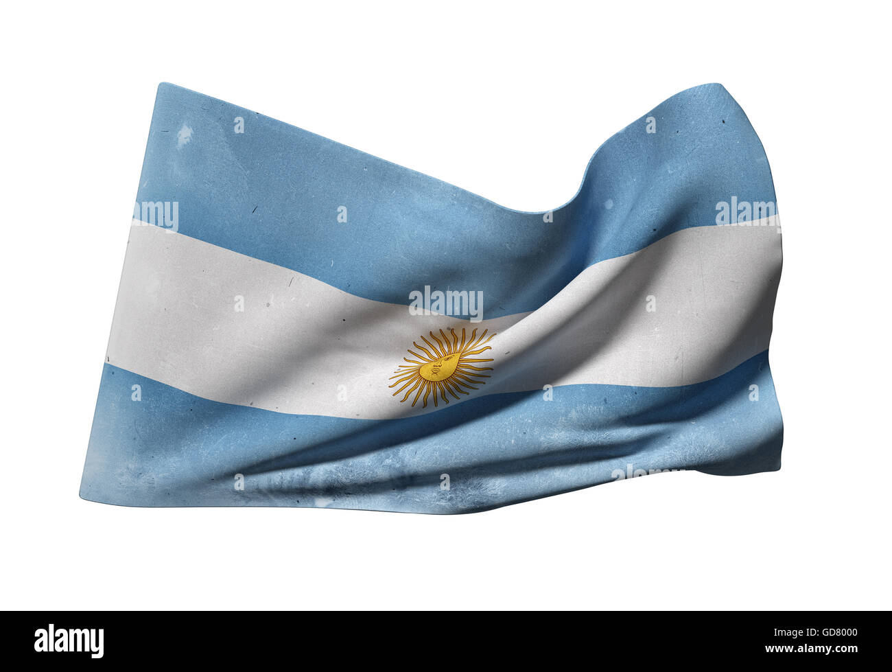 3D Rendering der Argentinischen Republik Fahnenschwingen auf weißem Hintergrund Stockfoto