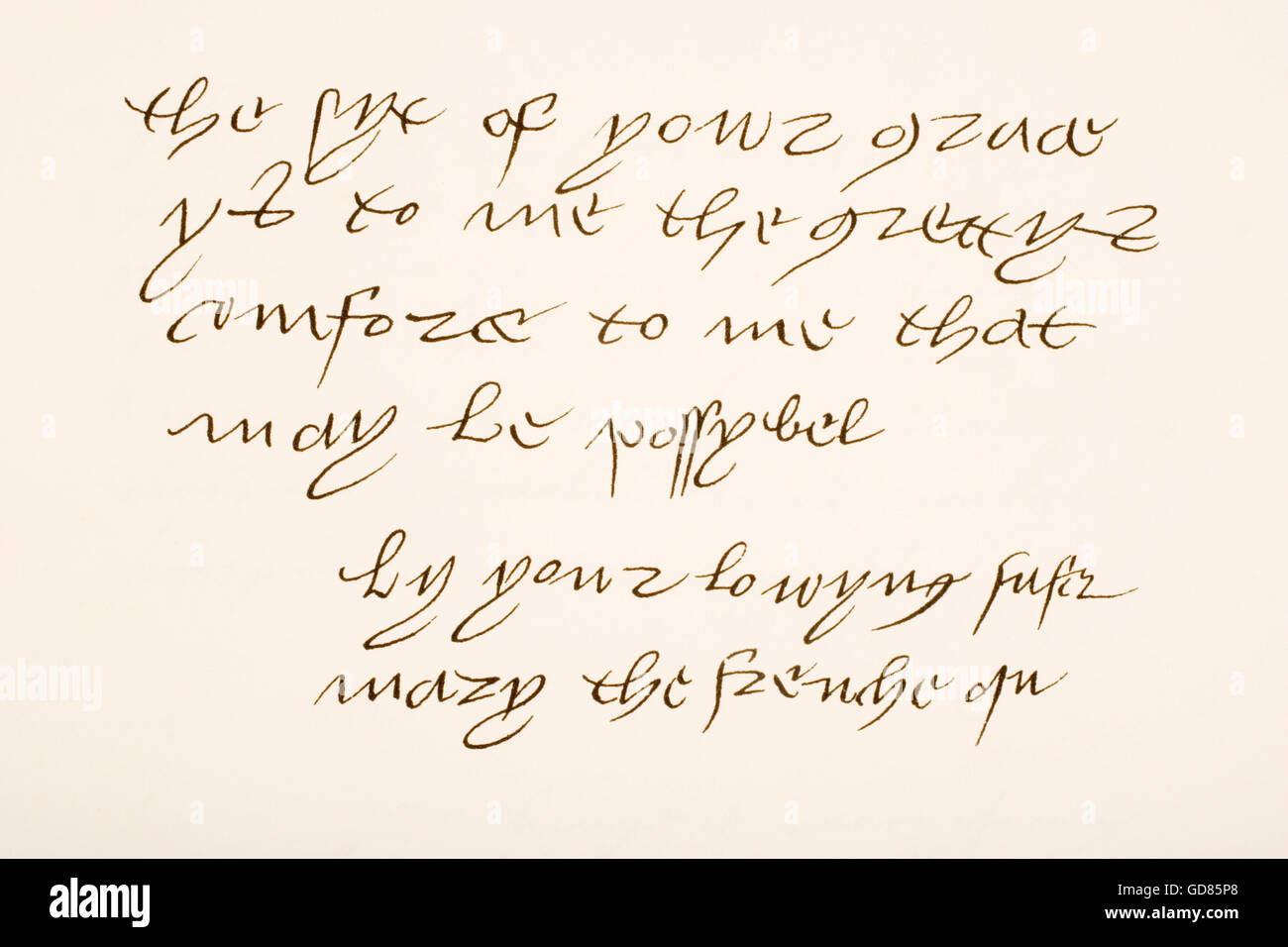 Mary Tudor, 1496-1533.  Königin von Frankreich.  Hand-Schriftprobe und Unterschrift. Stockfoto
