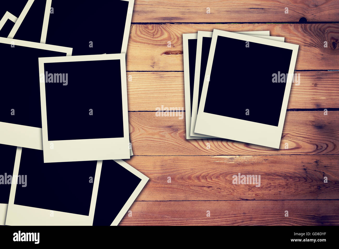 Alte leere Rahmen Foto auf Holz Hintergrund und Struktur Stockfoto