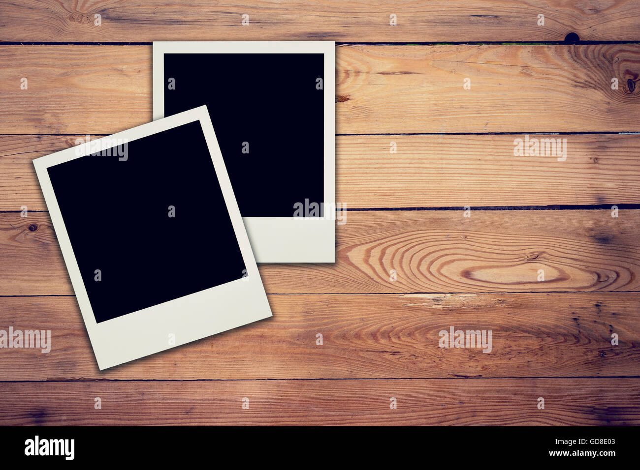 Alte leere Rahmen Foto auf Holz Hintergrund und Struktur Stockfoto