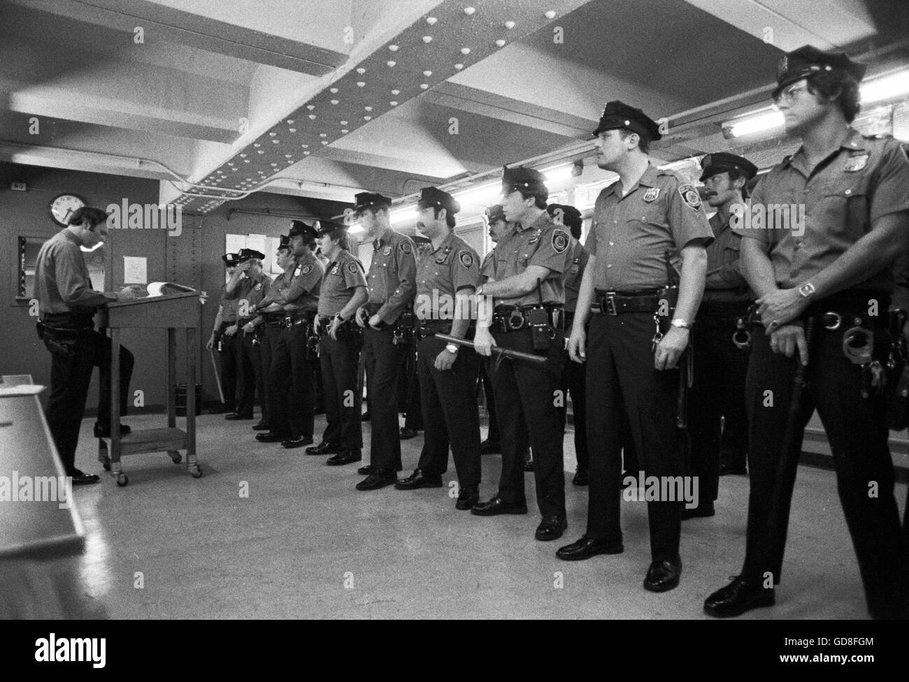 New York City Transit Polizeibeamten auf namentliche, 1978. Stockfoto