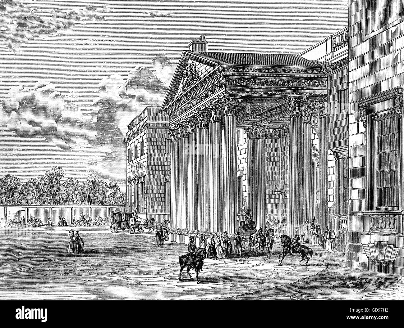 Carlton House war eine Villa in London, am besten bekannt als die Stadtresidenz des Prince Regent seit mehreren Jahrzehnten aus dem Jahre 1783. Es vor der Südseite der Pall Mall, und seine Gärten hinter St. James Park in der St.-James-Viertel von London. Stockfoto