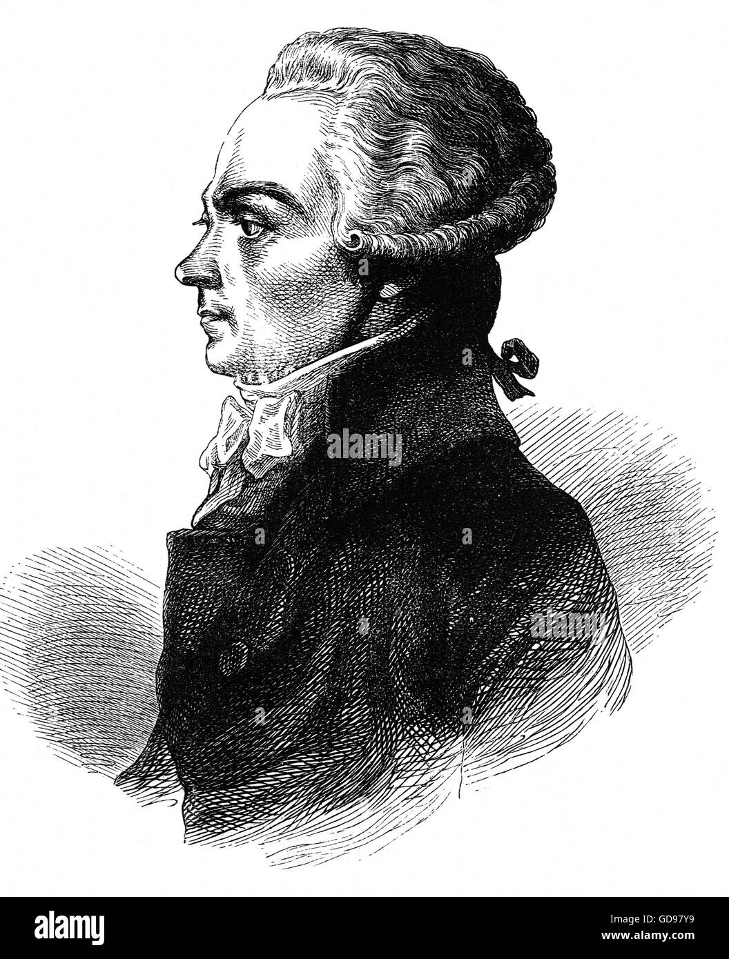 Maximilien François Marie Isidore de Robespierre (1758 – 1794) war ein französischer Rechtsanwalt und Politiker, und eine der bekanntesten und einflussreichsten Persönlichkeiten der französischen Revolution und der Herrschaft des Terrors. Stockfoto